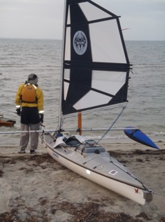 Bill Whale with 38 Batwing Expeditions sailing rig on his kayak